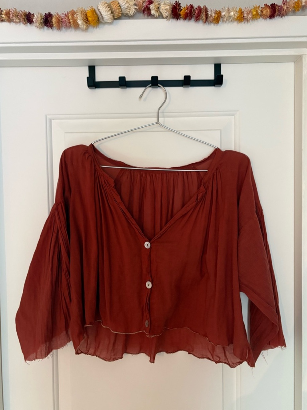 Red Cotton Flowy Cropped Blouse